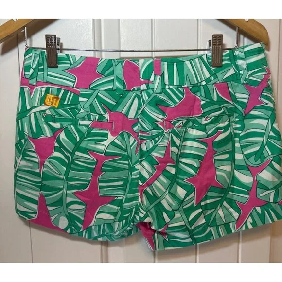 Loudmouth Ladies Palm Pink Sharks Print Shorts Size 4 - Picture 2 of 8